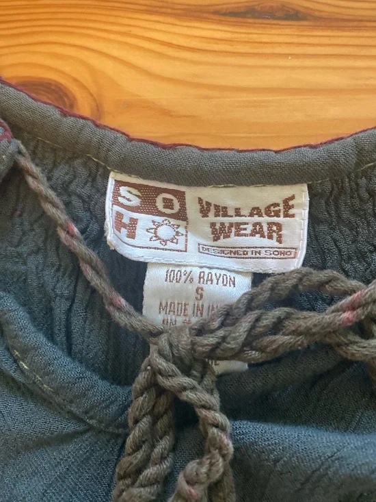 Soho Village Wear Vintage Embroidered Boho Peasant Blouse Forest Green Size S - Picture 7 of 11